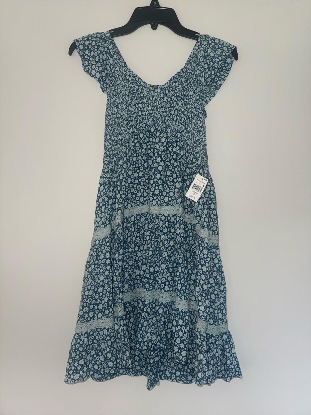 Angie Blue Floral Smocked Tiered Sun Dress